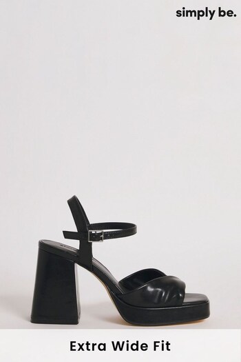 Simply Be Twist Front Platform Heeled Black Sandals In Extra Wide Fit (N31752) | £35