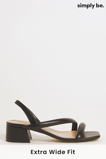 Simply Be Tubular Assymetric Low Block Heel Black Sandals In Extra Wide Fit (N31753) | £35