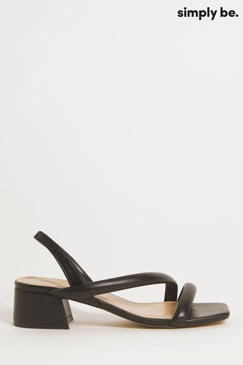 Simply Be Tubular Assymetric Low Block Heel Black Sandals In Wide Fit (N31754) | £35