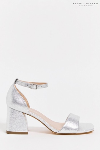 Simply Be Silver Barely There Block Heel Sandals In Wide Fit (N31755) | £29