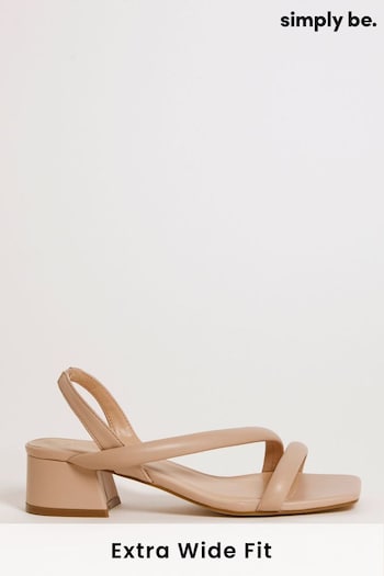 Simply Be Nude Tubular Assymetric Low Block Heel Sandals In Extra Wide Fit (N31756) | £35