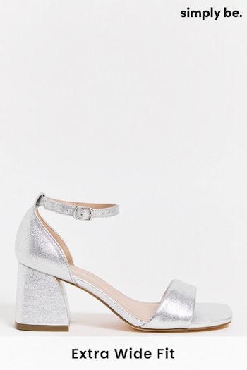 Simply Be Silver Barely There Block Heel Sandals In Extra Wide Fit (N31762) | £29