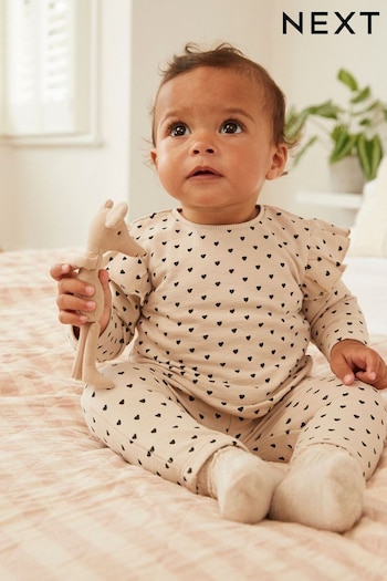 Cream Baby Crinkle Fabric Frill Sleeve Top And Leggings Set (N31767) | £13 - £15