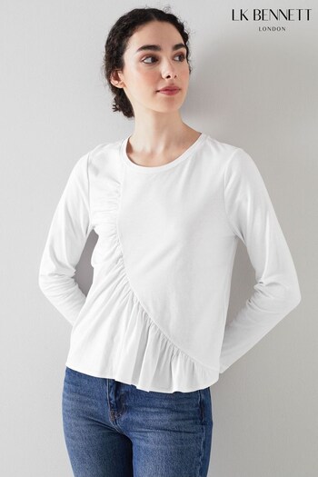 LK Bennett White Nina Cotton Jersey Asymmetric Top (N31787) | £79