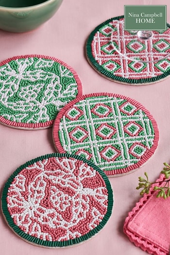 Nina Campbell Set of 4 Green/Pink Beaded Coasters (N31788) | £20