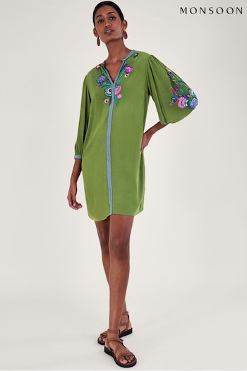 Monsoon Green Kaitlyn Bird Embroidered Tunic (N31802) | £80