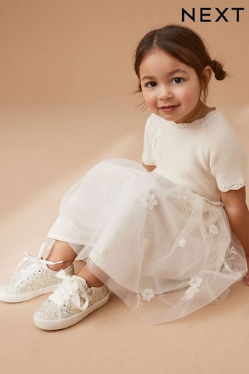 Ivory White Glitter Bridesmaid Occasion Trainers (N31805) | £20 - £22