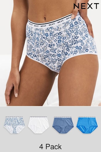 White/Light Blue Full Brief Cotton Rich Logo Knickers 4 Pack (N31817) | £19