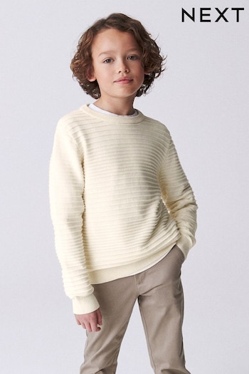 White Knitted Ripple Crew Jumper (3-16yrs) (N31922) | £14 - £19
