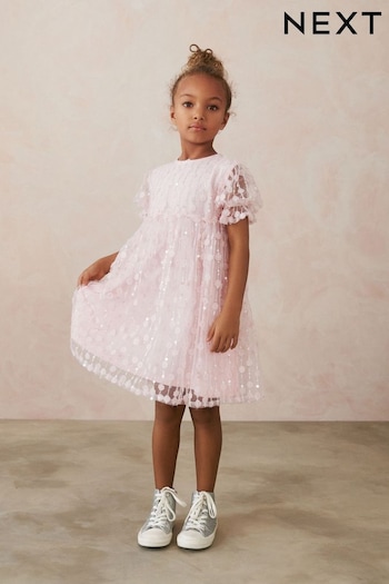 Pink Sequin Flower Sequin Shimmer Party Dress (3-16yrs) (N31951) | £24 - £30