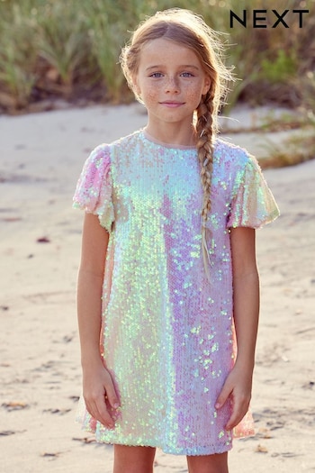 Pink/Blue/Green Rainbow Sequin Sparkle Party Dress (3-16yrs) (N31964) | £22 - £28