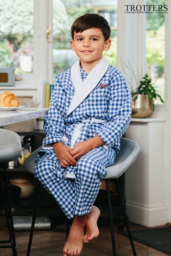 Trotters London Blue Denim Gingham Henry Car Cotton Bathrobe (N31975) | £76 - £84