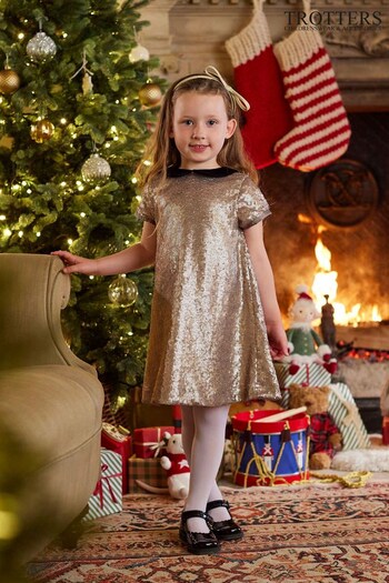 Trotters London Gold Sequin Christmas Party Dress (N32033) | £105 - £115