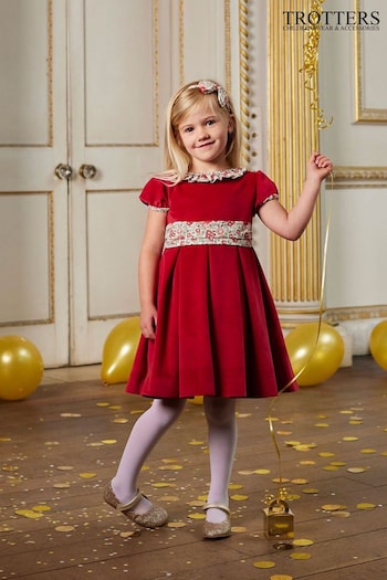 Trotters London Red Liberty Print Red Felicite Velvet Party Dress (N32056) | £105 - £115