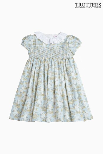 Trotters London Blue Bunny Willow Smocked Cotton Dress (N32061) | £74 - £80
