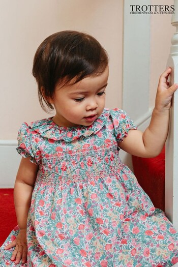 Trotters London Pink Little Liberty Print Florence Willow Smocked Dress (N32096) | £80