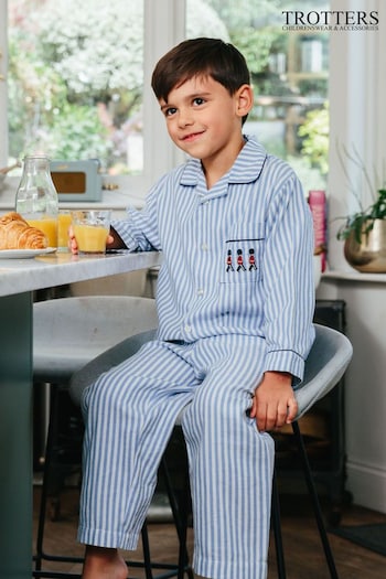 Trotters London Blue & White Stripe Felix Cotton Pyjama (N32104) | £58 - £62