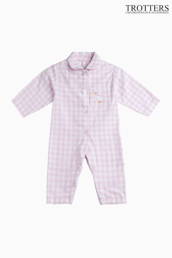 Trotters London Pink Pale Little Gingham Freya Cotton All In One (N32107) | £50