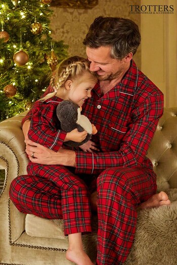 Trotters London Red Tartan Daddy Cosy Cotton Christmas Pyjamas (N32110) | £100