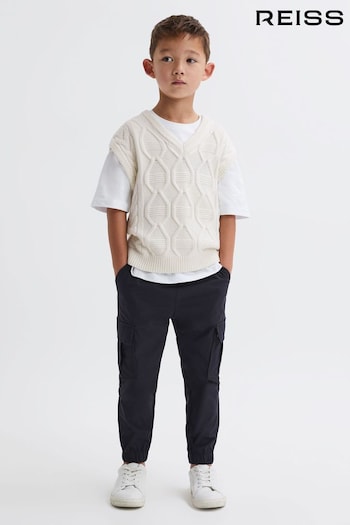 Reiss Ecru Acer Slim Fit Cable Knit Sleeveless Vest (N32121) | £34