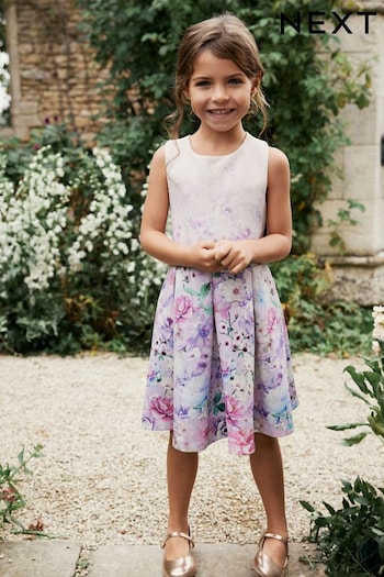 Lilac Purple/Pink Ombre Floral Back Detail Occasion Dress (1.5-16yrs) (N32178) | £23 - £31