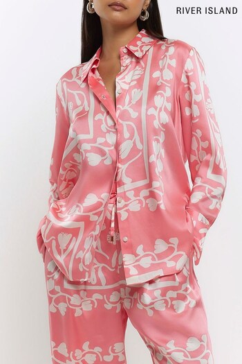 River Island Pink Coral Oversized Satin Boyfriend Shirt (N32186) | £38