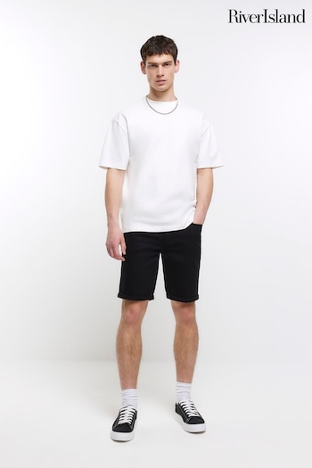 River Island Black Skinny Denim logo Shorts (N32194) | £29