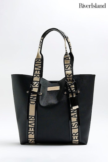 River Island Black Webbing Contrast Strap Shopper (N32210) | £39