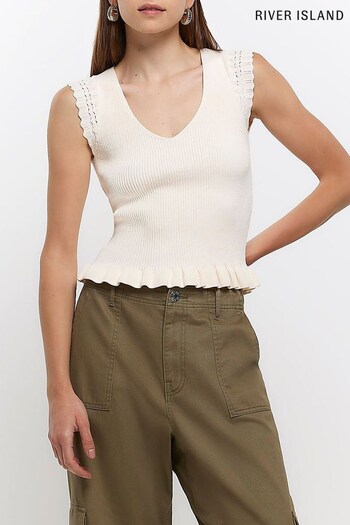 River Island Cream Fitted Knit Frill Vest (N32215) | £26