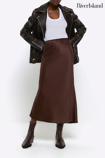 River Island Brown Easy Bias Maxi Satin Skirt (N32235) | £30