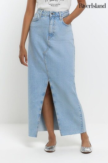 River Island Blue Denim Split Front Midaxi Skirt (N32237) | £39