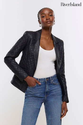 River Island Black Double Pocket Quilted Blazer (N32244) | £59