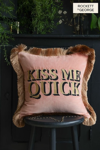 Rockett St George Kiss Me Quick Velvet Fringe Feather Filled Cushion (N32249) | £45