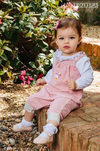 Trotters London Pink Little Cord Jemima Duck Cotton Dungarees (N32263) | £58