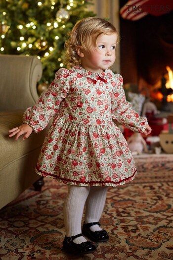 Trotters London Little Liberty Print Red Felicite Floral Willow Cotton Dress (N32265) | £80