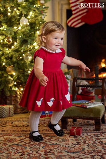 Trotters London Little Red Jemima Petal Collar Cotton Dress (N32270) | £62