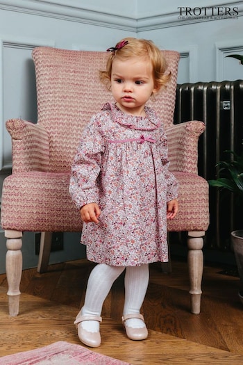 Trotters London Little Liberty Print Pink Ava Willow Cotton Bow Dress (N32273) | £40
