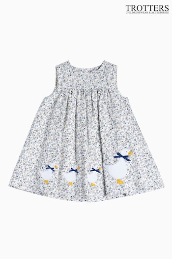 Trotters London Little Blue Jemima Floral Cotton Pinafore Dress (N32276) | £54