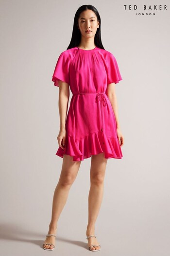 Ted Baker Pink Elsieee Fluted Hem Mini Dress (N32324) | £150