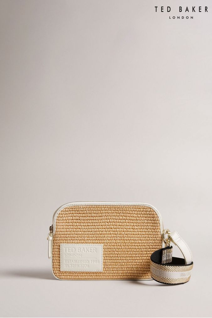 Ted Baker Stello Branded Webbing Raffia Camera Cross-Body Brown/White Bag (N32330) | £130