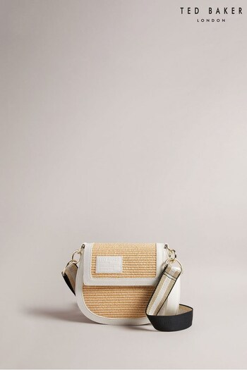 Ted Baker Staceli Branded Webbing Raffia Satchel White Cross-Body Bag (N32331) | £140