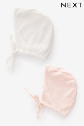 Pink/White Baby Jersey Bonnet Hats 2 Pack (0-12mths) (N32339) | £7