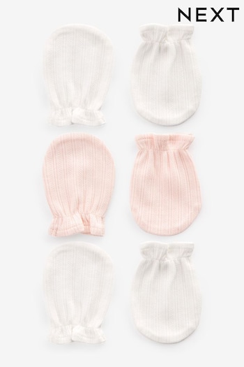 Pink/White Pointelle Baby Scratch Mitts 3 Pack (N32340) | £4