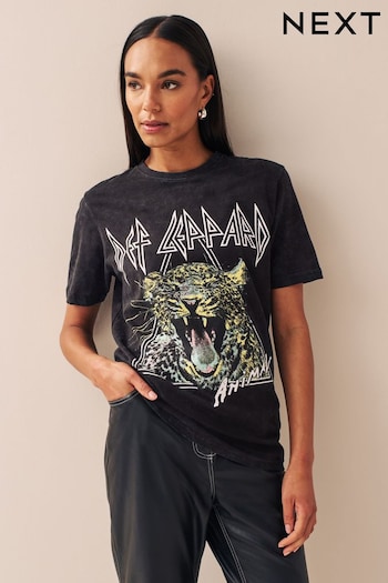 Washed Charcoal Grey Def Leppard License Band T-Shirt (N32512) | £26