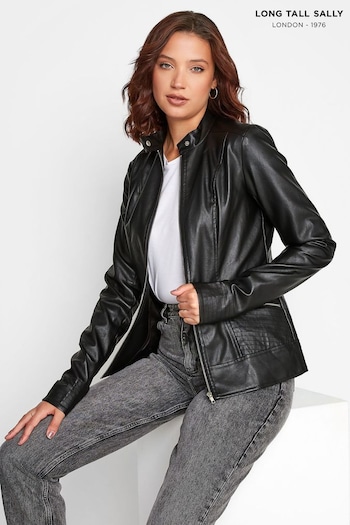 Long Tall Sally Black Faux Leather Funnel Neck Jacket (N32524) | £65