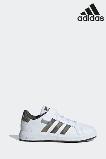 adidas White/Camo pantwear Grand Court Elastic Lace And Top Strap Trainers (N32532) | £33