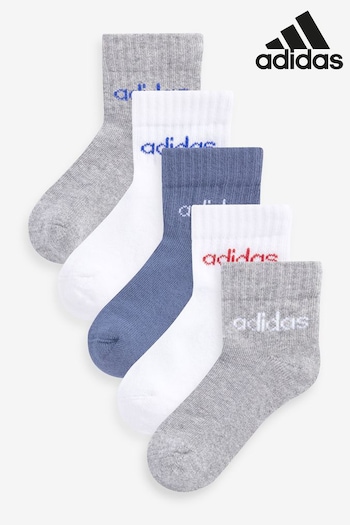 adidas White Linear Ankle Socks 5 Pairs Kids (N32594) | £10