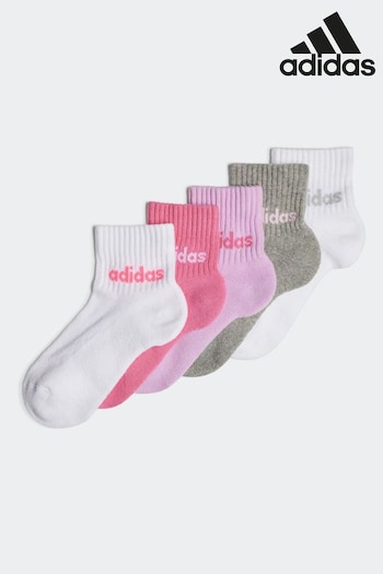 polyester White Performance Linear Ankle Socks 5 Pairs Kids (N32595) | £10