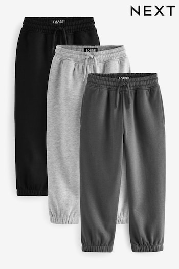 Black/Grey/Charcoal Basic Regular Fit Joggers 3 Pack (3-16yrs) (N32680) | £24 - £39