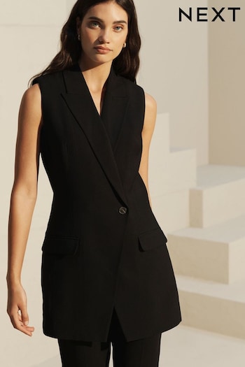Black Sleeveless Asymmetric Tailored Blazer (N32709) | £42
